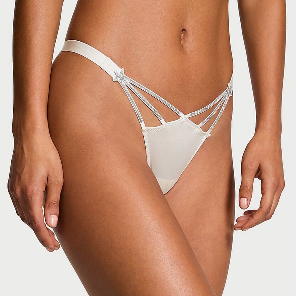 Victoria's Secret Light Grey Thong Panty with Strappy Details. Size S/P NWT.